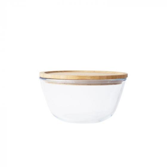 Round glass bowl and bamboo lid