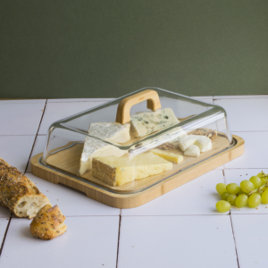 Glass and bamboo cheese board