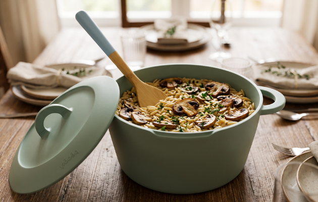 One pot d'Orzo champignons et crème | Cocotte Pebbly